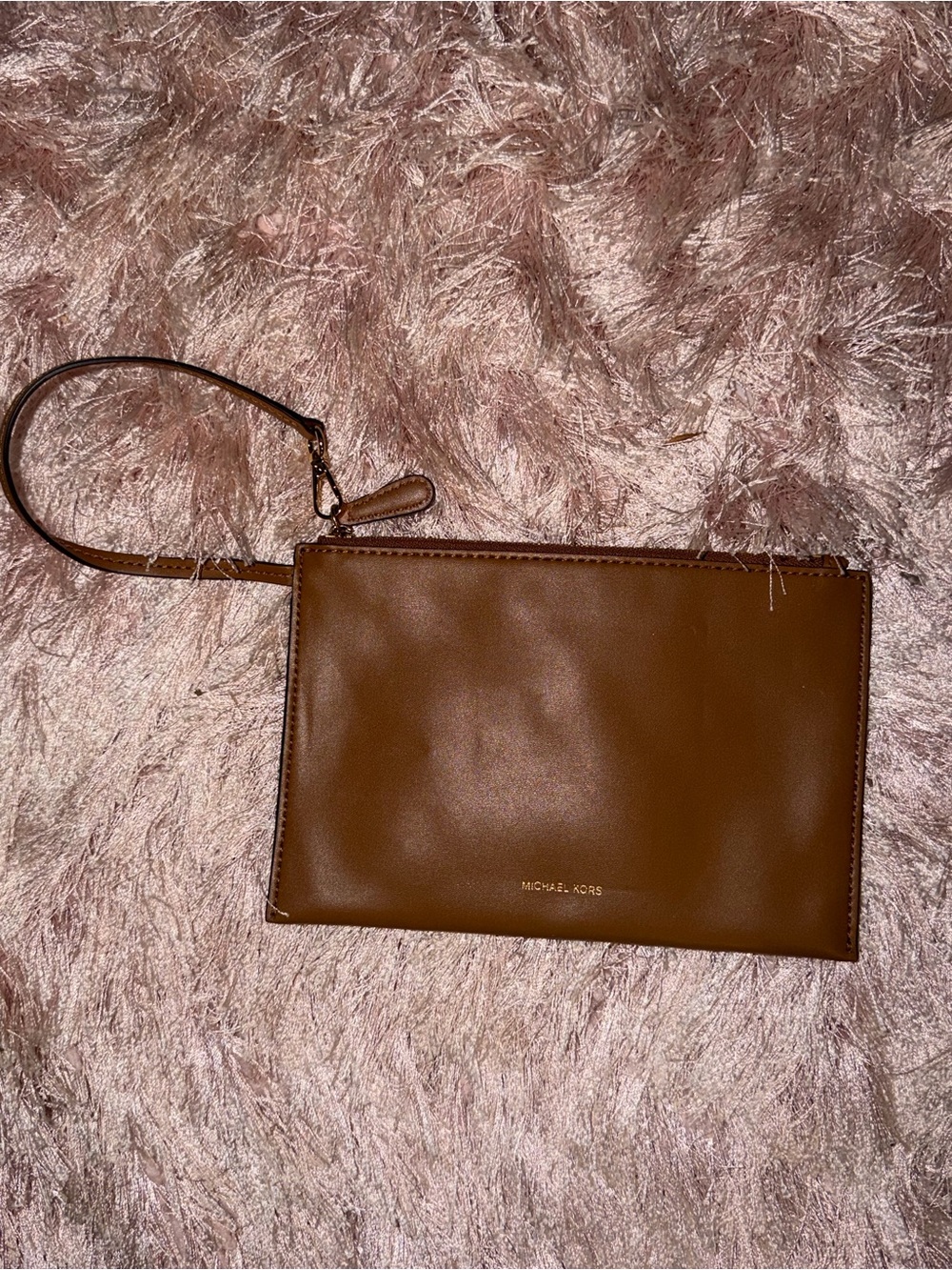 Michael Kors Brown Leather Wristlet Pouch with Strap